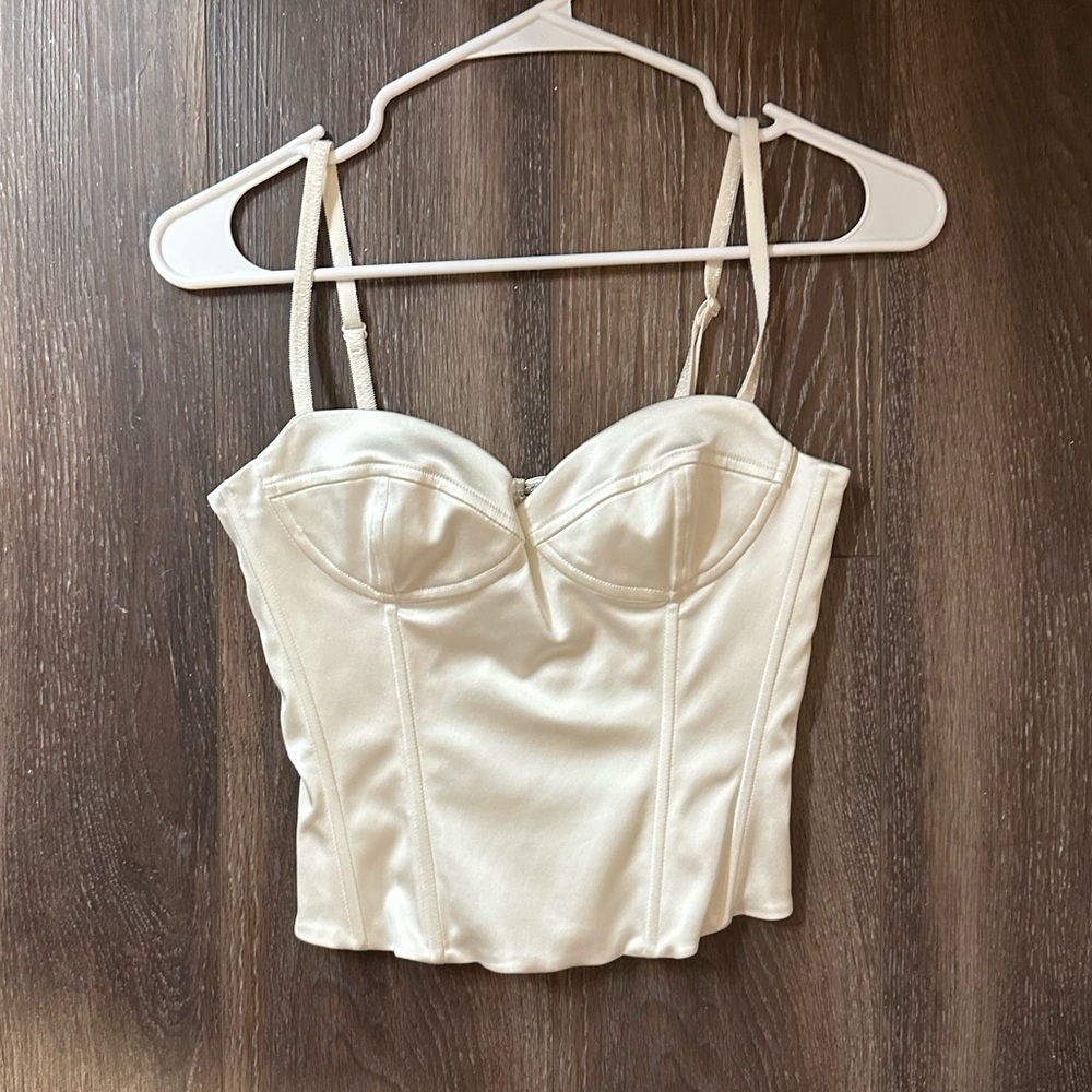 Aritzia Corset White Satin Silk Top